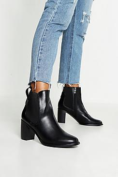 Boohoo Block Heel Loop Back Chelsea Boots