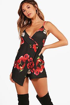 Boohoo Mara Wrap Over Strappy Skort Playsuit