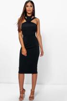 Boohoo Sara High Neck Strappy Midi Dress Black