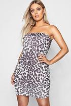 Boohoo Plus Grey Leopard Bandeau Mini Dress