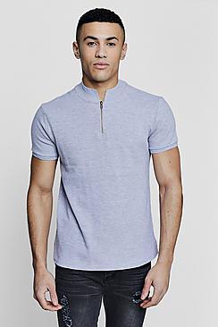 Boohoo Zip Placket Polo In Ottoman Rib