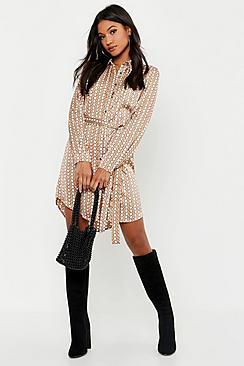 Boohoo Geo Button Front Woven Shirt Dress