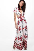 Boohoo Nelly Cut Out Border Print Floral Maxi Dress