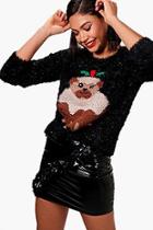 Boohoo Georgina Pug Christmas Pudding Fluffy Knit Jumper