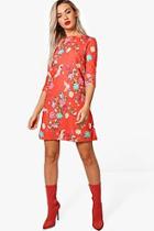 Boohoo Hana Oriental 3/4 Sleeve Shift Dress