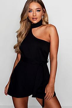 Boohoo Chessie Choker Detail Asymmetric Playsuit