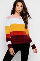 Boohoo Rainbow Stripe Knitted Chenille Jumper