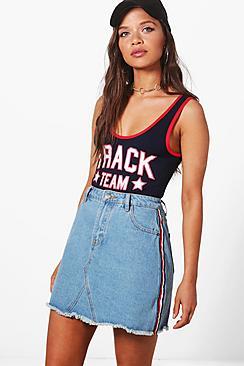 Boohoo Sports Stripe Mini Denim Skirt