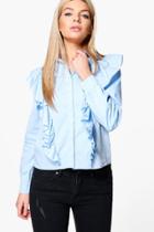 Boohoo Lara Ruffle Woven Shirt Blue
