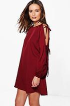 Boohoo Agnes Tie Detail Split Sleeve Shift Dress