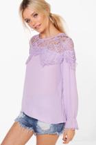 Boohoo Lucy Lace Panel Blouse Purple