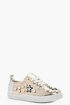 Boohoo Kellie Pearl & Star Detail Trainer