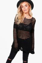 Boohoo Brooke Bell Sleeve Crochet Tunic Black