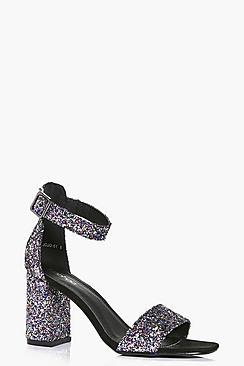 Boohoo Lily Block Heel Glitter Two Part