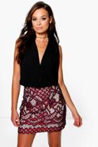 Boohoo Boutique Nalani Contrast Lace A Line Skirt Ruby