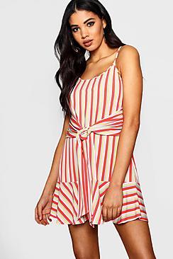 Boohoo Sarah Tie Waist Ruffle Hem Shift Dress