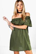 Boohoo Anna Off The Shoulder Cotton Sun Dress