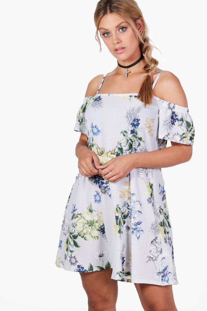 Boohoo Plus Poppy Cold Shoulder Floral Dress Multi