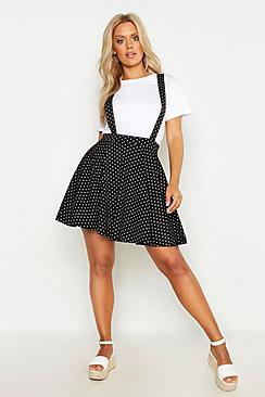 Boohoo Plus Polka Dot Pinafore Skirt