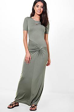 Boohoo Petite Alice Knot Front Maxi Dress