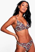 Boohoo Aruba Geo Tribal High Leg Triangle Bikini Multi