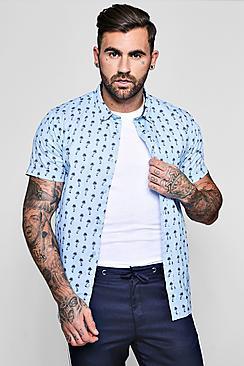 Boohoo Short Sleeve Surf Palm Tree Shirt