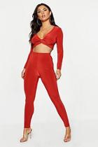 Boohoo Long Sleeve Twist Front Top & Fitted Pants Co-ord