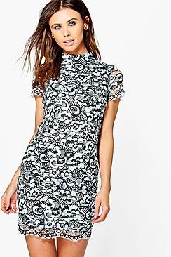 Boohoo Petite Ava Scallop Lace Open Back Bodycon Dress