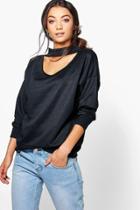 Boohoo Tall Rylee Choker Neck Sweatshirt Black