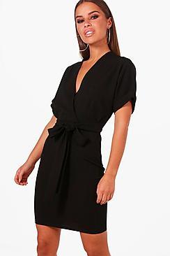 Boohoo Petite Riley Wrap Belted Dress