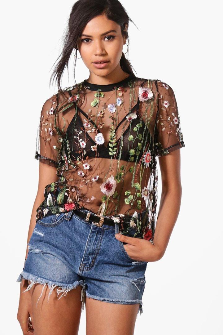 Boohoo Helen Boutique Embroidered Oversized Top Black