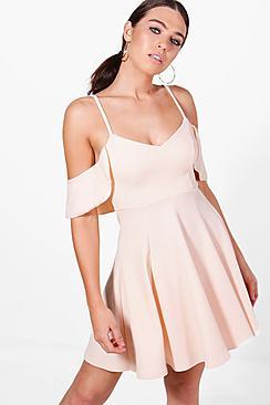 Boohoo Grace Strappy Drop Shoulder Skater Dress