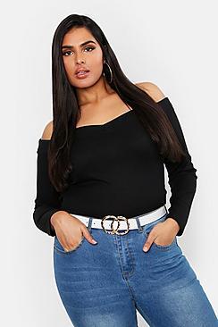 Boohoo Plus Rib Sweetheart Neck Basic Top