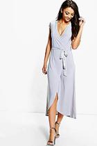 Boohoo Tall Shamira Slinky Wrap And Tie Midaxi Dress
