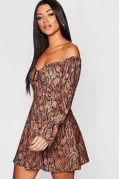 Boohoo Snake Print Buckle Detail Dress