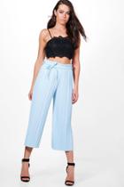 Boohoo Lucia Pleated Tie Waist Culottes Blue