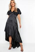 Boohoo Plus Satin Jaquard Leopard Ruffle Maxi Dress