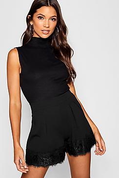 Boohoo Lace Trim Tailored Short