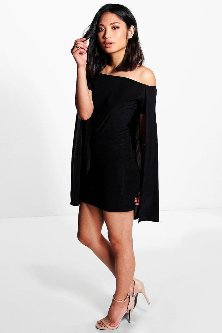 Boohoo Petite Myah Cape Swing Dress Black