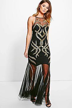 Boohoo Boutique Dani Geometric Embellished Maxi Dress