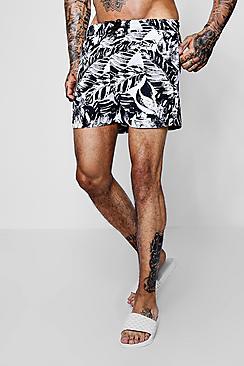 Boohoo Mono Leaf Print Swim Shorts