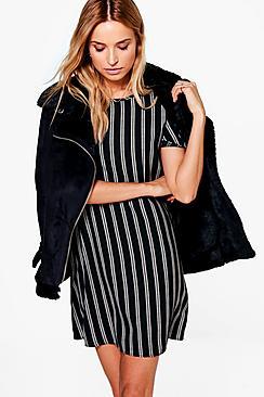 Boohoo Morgan Striped Cap Sleeve Shift Dress