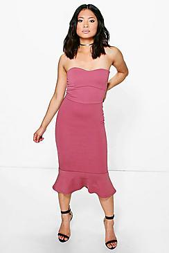 Boohoo Petite Sheeva Midi Frill Hem Bodycon Dress