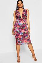 Boohoo Plus Jewel Floral Cowl Neck Bodycon Dress