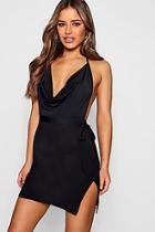 Boohoo Petite Vic Cowl Neck Tie Waist Mini Dress
