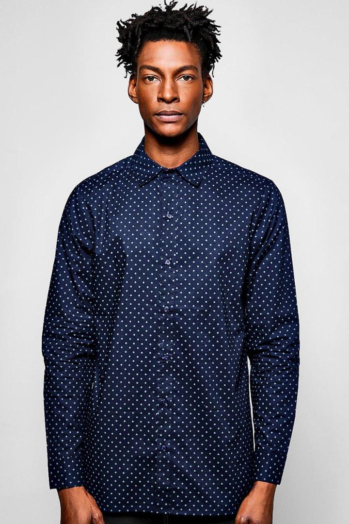 Boohoo Long Sleeve Geo Shirt Navy