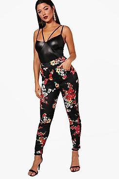 Boohoo Poppy Digital Floral Stretch Skinny Trousers