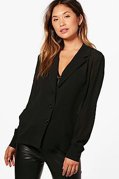 Boohoo Sheer Plunge Revere Collar Shirt