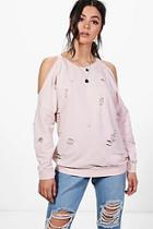 Boohoo Sally Open Shoulder Distressed Sweatshirt