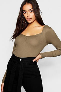 Boohoo Sweetheart Rib Long Sleeve Top